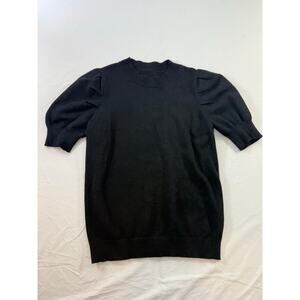 Black Puff Sleeve Short Sleeve Sweater Top Soft Stretchy Knit Size Medium
